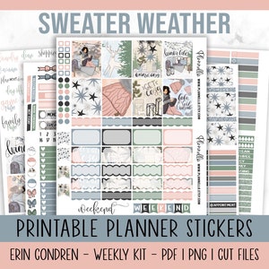 Autocollants imprimables météo pull, autocollants Erin Condren, autocollants vacances, kit hebdomadaire vertical hiver, kit agenda
