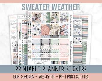 Sweater Weather Printable Planner Stickers, Erin Condren Stickers, Holiday Planner Stickers, Winter Vertical Weekly Kit, Planner Kit