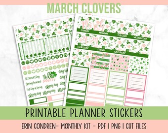 March 2024 Monthly Kit, Printable Planner Stickers, Erin Condren Monthly View Kit, St. Patricks Day Monthly Kit Cut Files Included