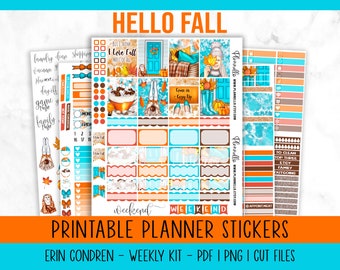Pegatinas del planificador imprimibles de otoño, pegatinas del planificador de otoño, kit semanal de calabaza, kit de planificación vertical de Erin Condren, hojas de otoño