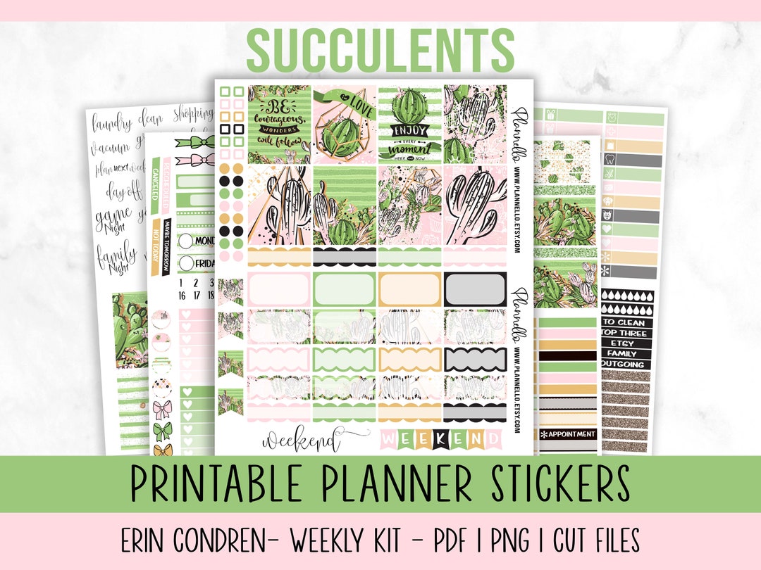 Succulents Printable Planner Stickers, Erin Condren Planner Kit, Plant ...