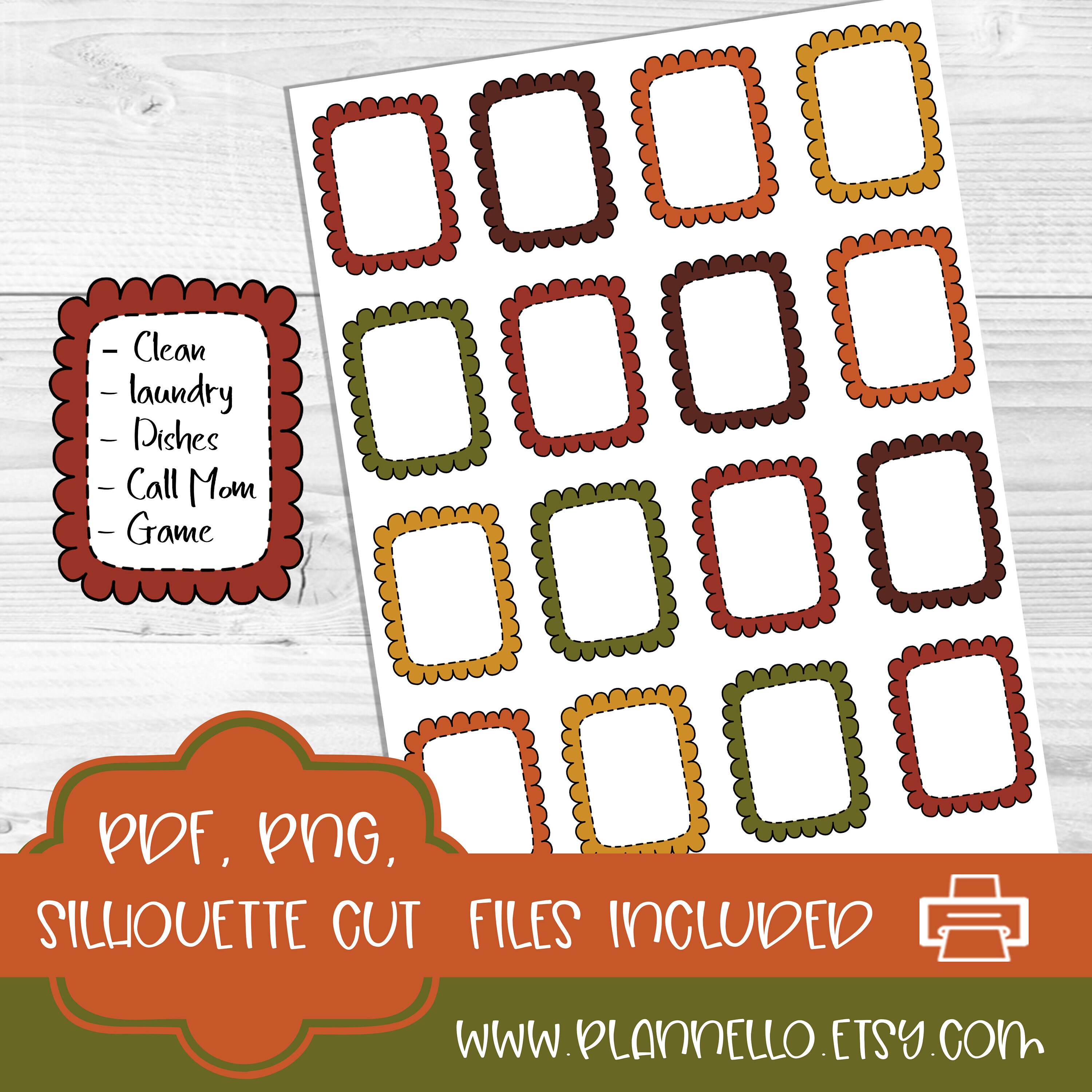 Fall Full Box Printable Planner Stickers, Autumn Stickers, Doodle Stickers, Functional Boxes, Functional Planner Stickers, Cut File