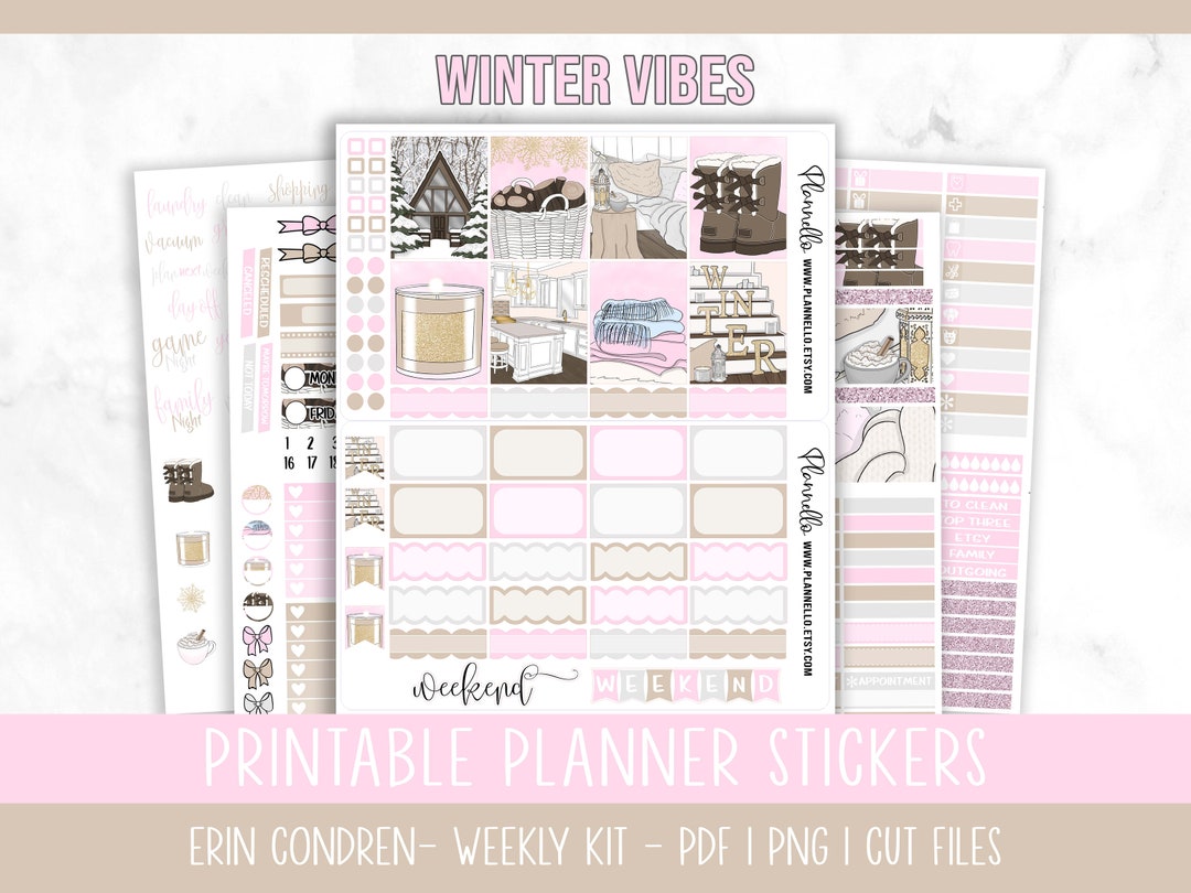 Winter Cabin, Erin Condren Printable Planner Stickers, Winter Vertical ...