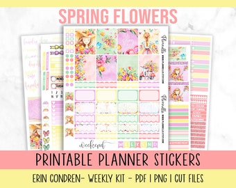 Spring Flowers Printable Planner Stickers, Tulips Weekly Kit, Planner Stickers For Erin Condren, Mother's Day Vertical Kit, May Digital