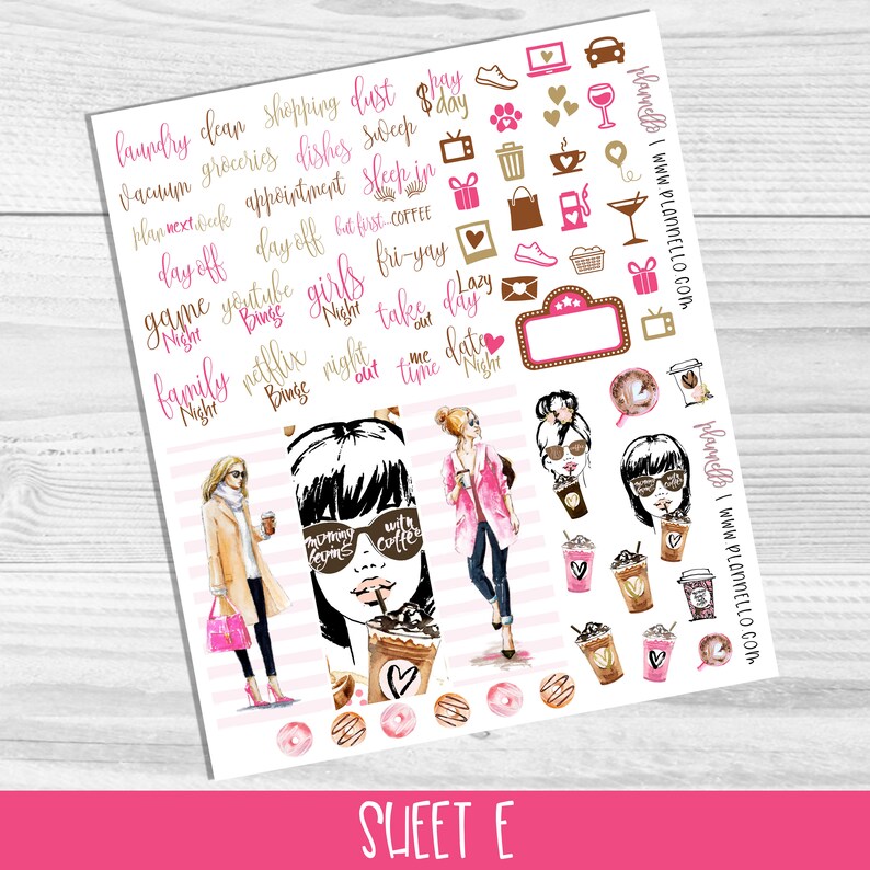 Coffee Girl Erin Condren Printable Planner Stickers | Etsy