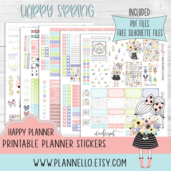 Spring Printable Weekly Kit Happy Planner Stickers Easter | Etsy