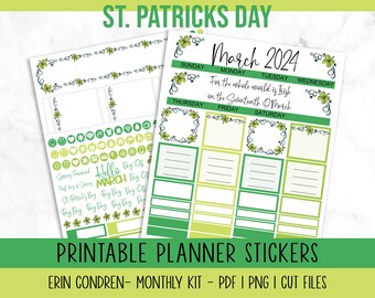 March Monthly Printable Planner Stickers, Erin Condren Digital Planner Stickers, 2024 Monthly Stickers, St. Patricks Day Monthly Kit