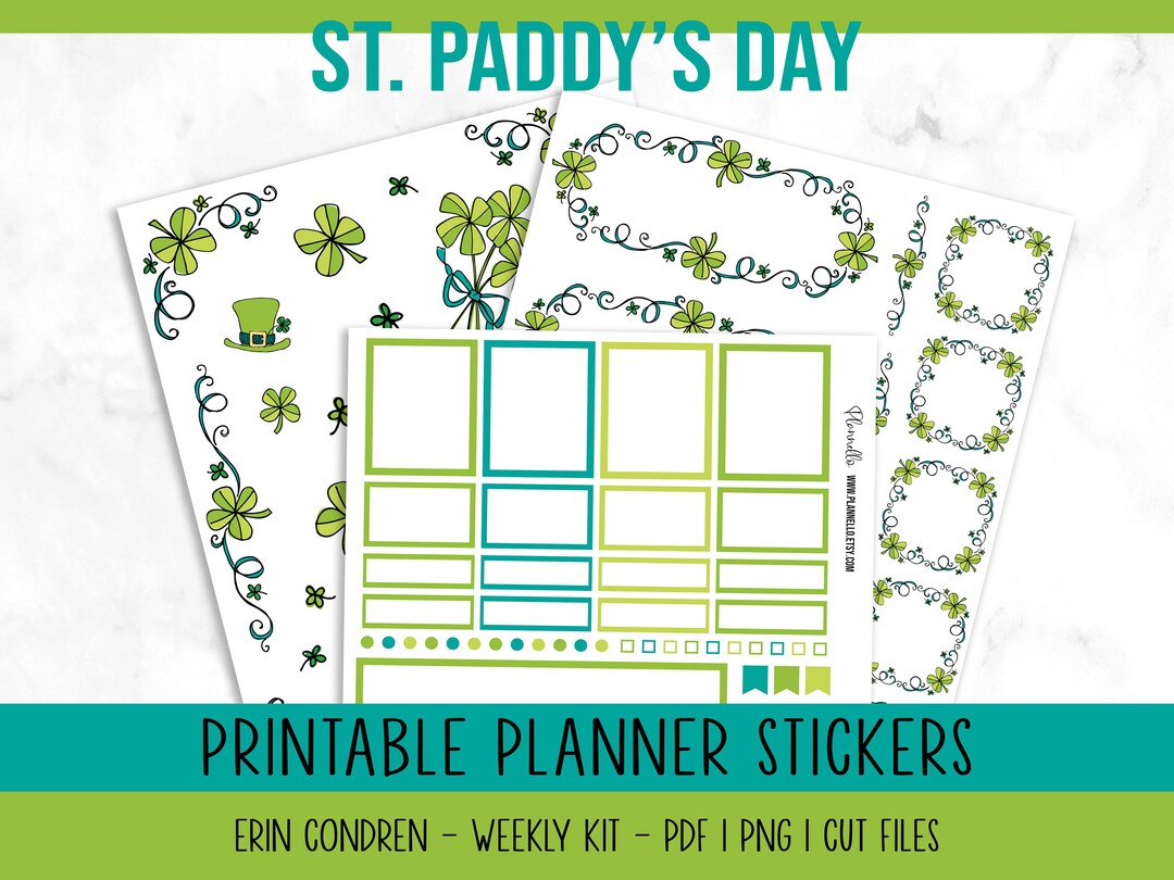 St Paddy's Day Erin Condren Printable Planner Stickers, March Weekly ...