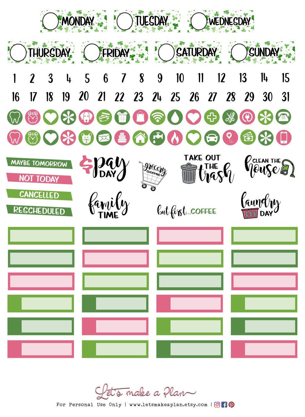 St Patrick's Day Erin Condren Printable Planner Stickers - Etsy