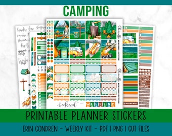 Camping Printable Planner Stickers, Erin Condren Planner Stickers, Outdoor Weekly Kit, Vertical Planner Kit, Lake Planner Stickers