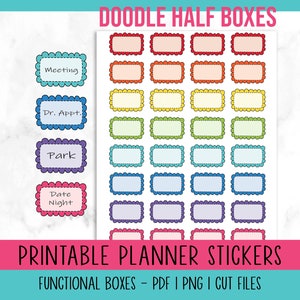 Half Box, Doodle Half Box, Printable Planner Stickers, Bright, Rainbow ...