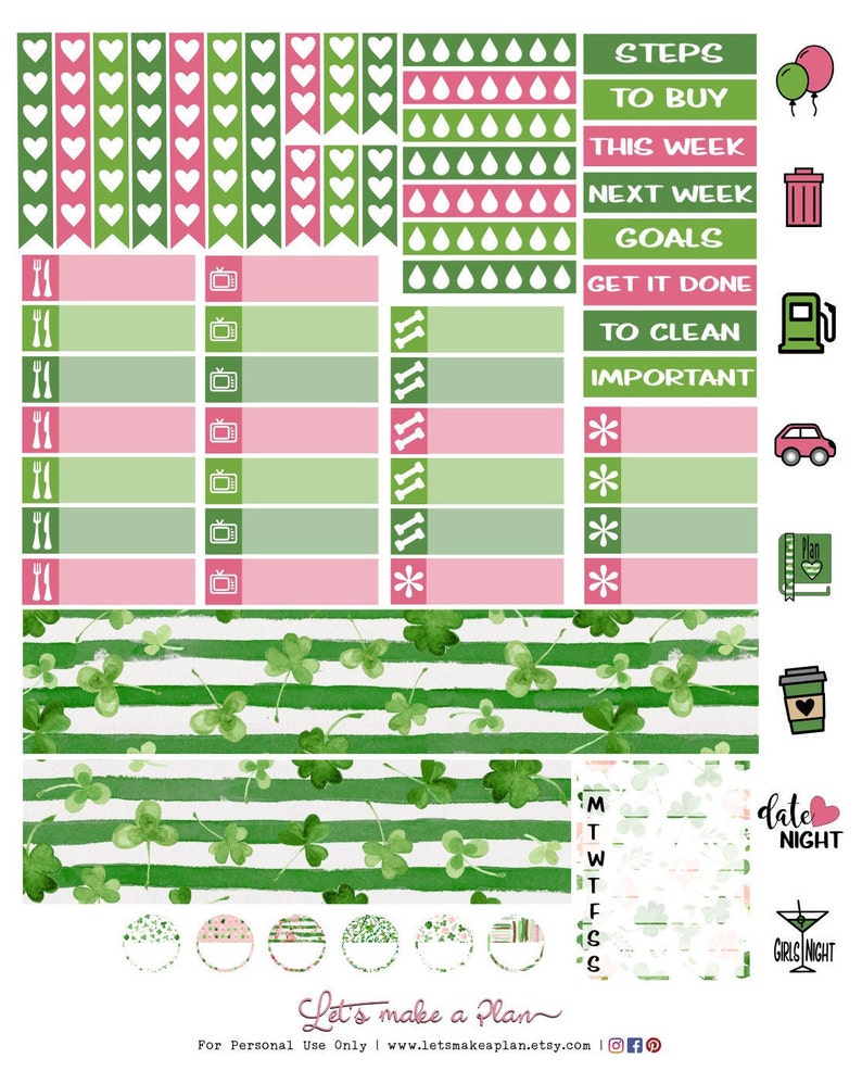St Patrick's Day Erin Condren Printable Planner Stickers - Etsy