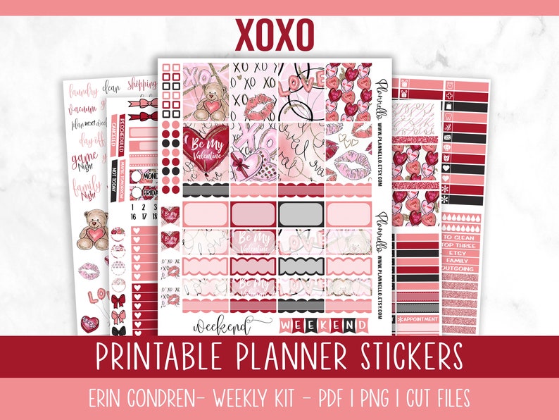 XOXO, Erin Condren Printable Planner Stickers, Valentine's Day ...