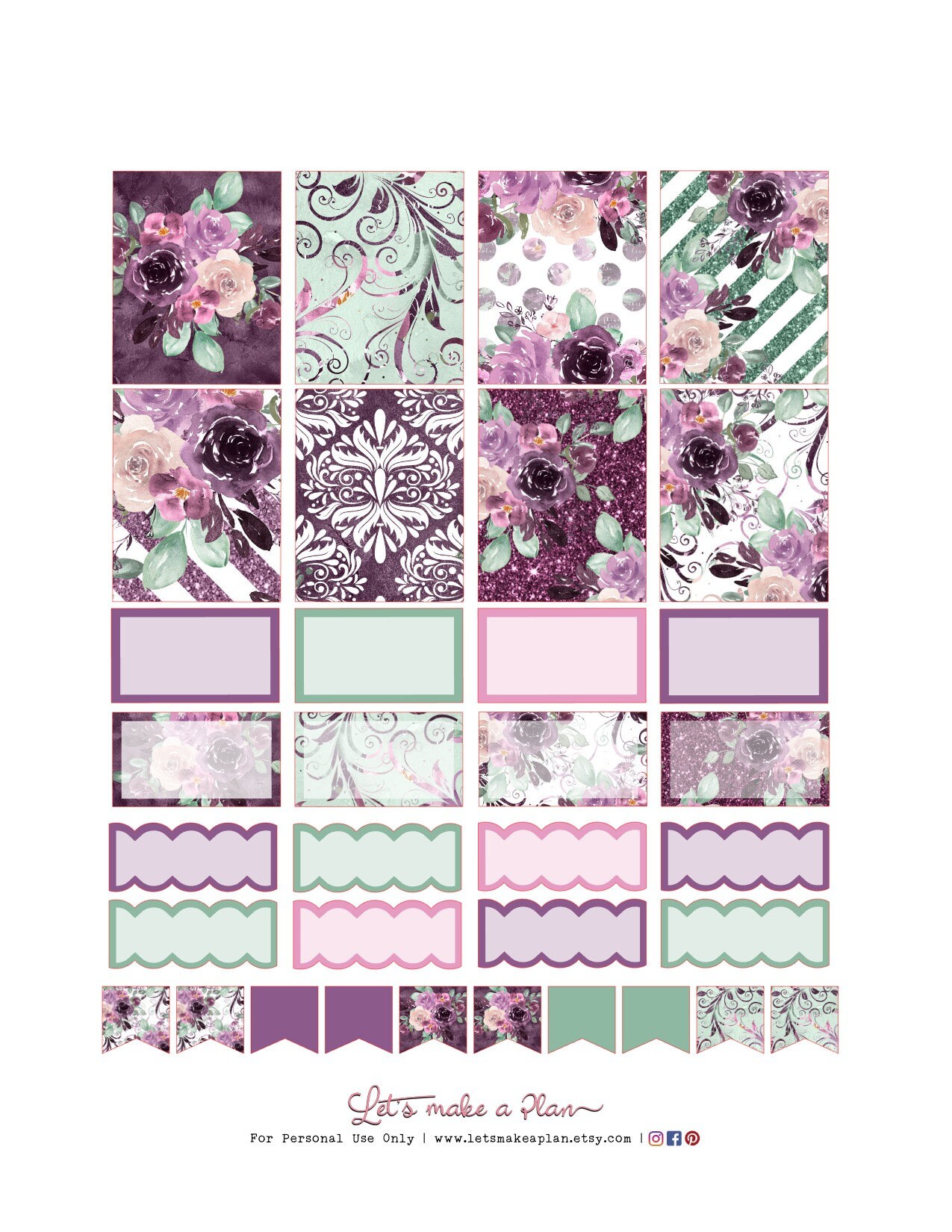 Sangria Roses, Erin Condren Printable Planner Stickers, Vertical Weekly ...