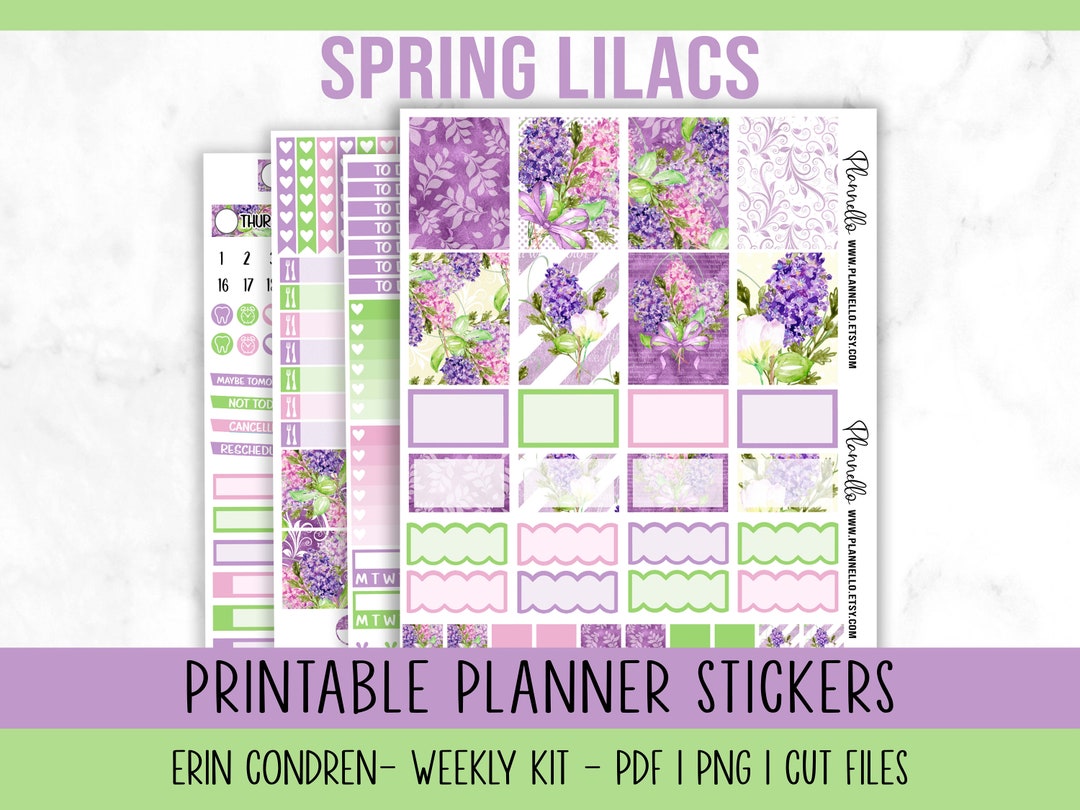 Spring Lilacs, Erin Condren Printable Planner Stickers, Spring Weekly ...