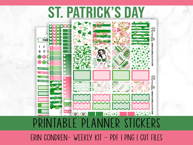St Patrick's Day, Erin Condren Printable Planner Stickers, March ...