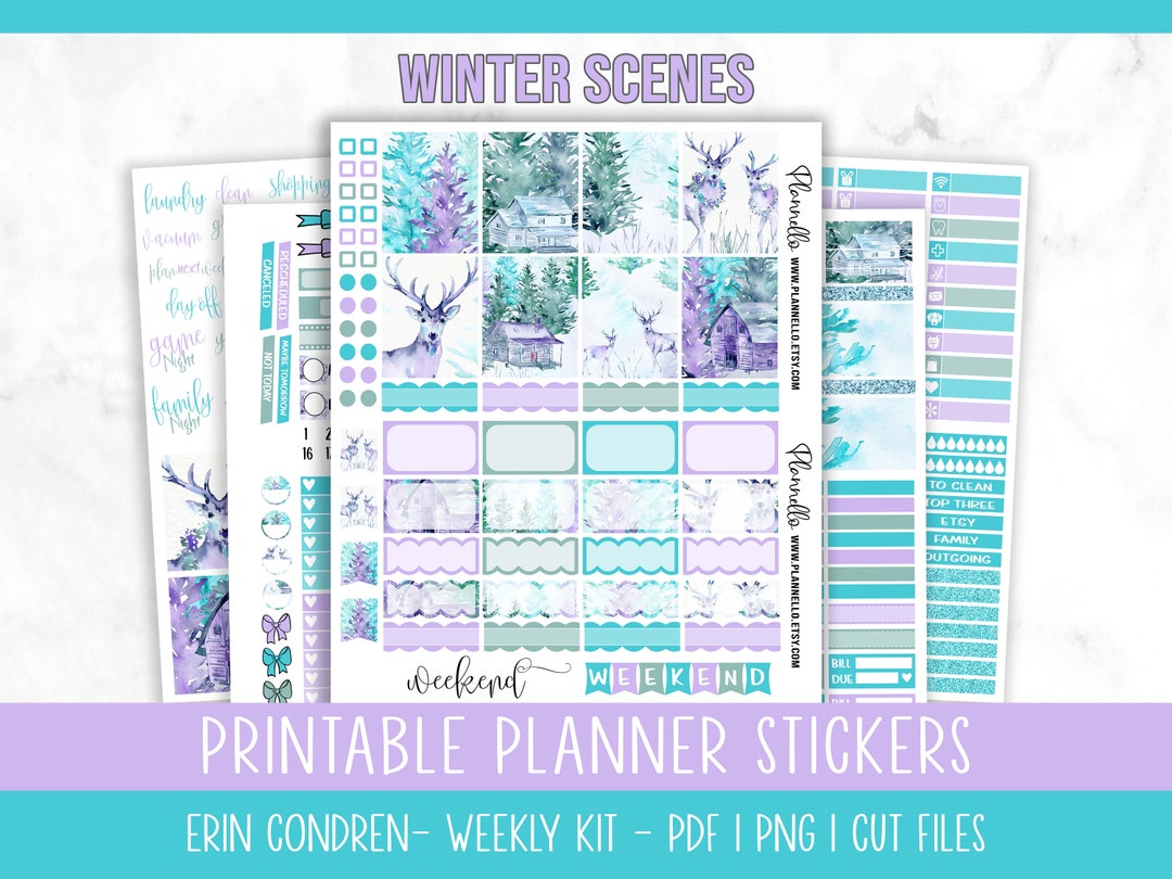 Winter Scenens, Erin Condren Printable Planner Stickers, Deer Planner ...