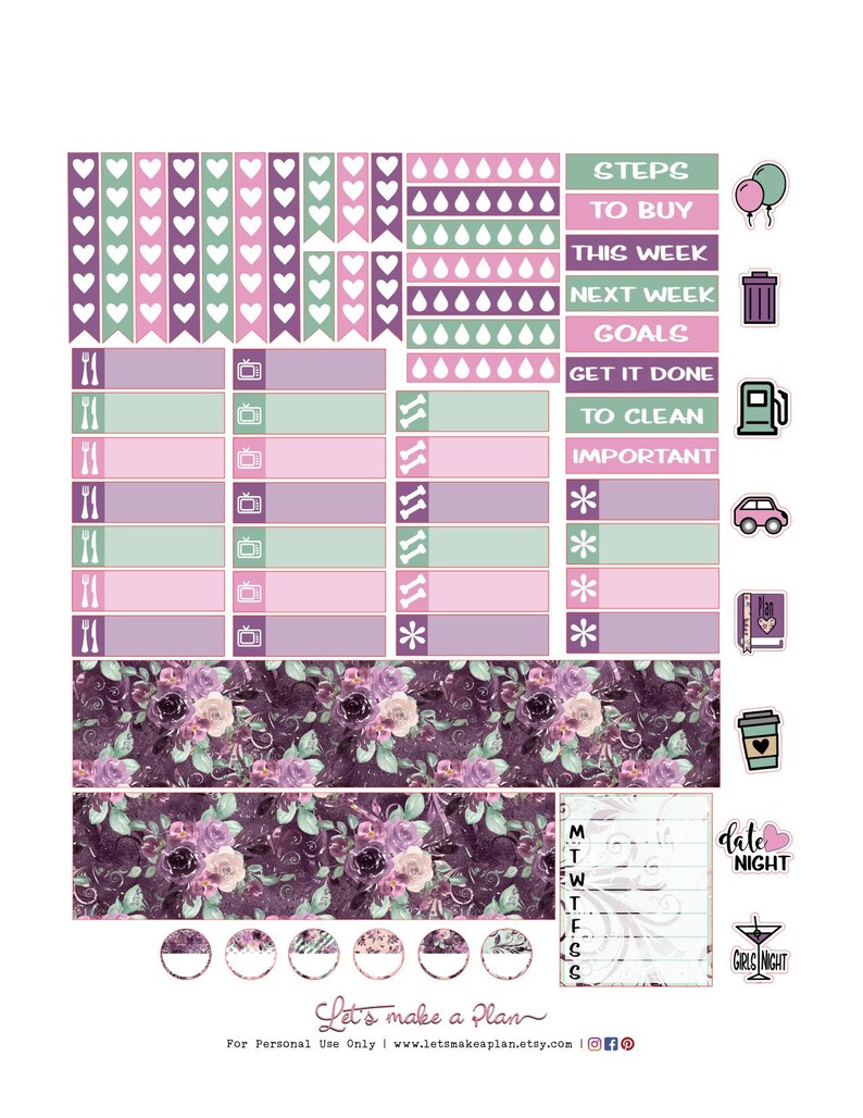 Sangria Roses, Erin Condren Printable Planner Stickers, Vertical Weekly ...