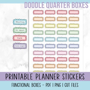 Quarter Box Printable Planner Stickers, Doodle Stickers, Happy Planner, Erin Condren, Functional Planner Stickers, Pastel Stickers, Cut File