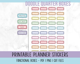 Quarter Box Printable Planner Stickers, Doodle Stickers, Happy Planner, Erin Condren, Functional Planner Stickers, Pastel Stickers, Cut File