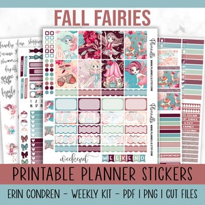Fall Fairies Printable Stickers, Digital Planner Stickers, Fall Planner Stickers,  Printable Planner Stickers, Erin Condren Weekly Kit