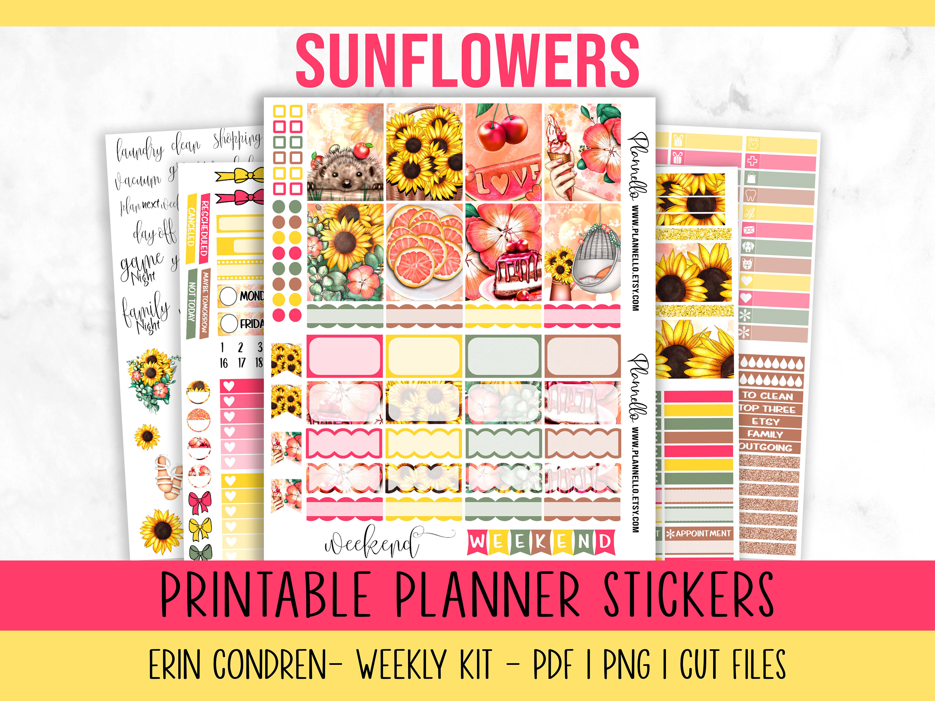 Sunflower Printable Planner Stickers, Erin Condren Planner Stickers ...