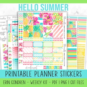 Pineapple Printable Planner Stickers, Summer Weekly Planner Kit, Erin Condren Weekly Kit, Printable Planner, Hello Summer
