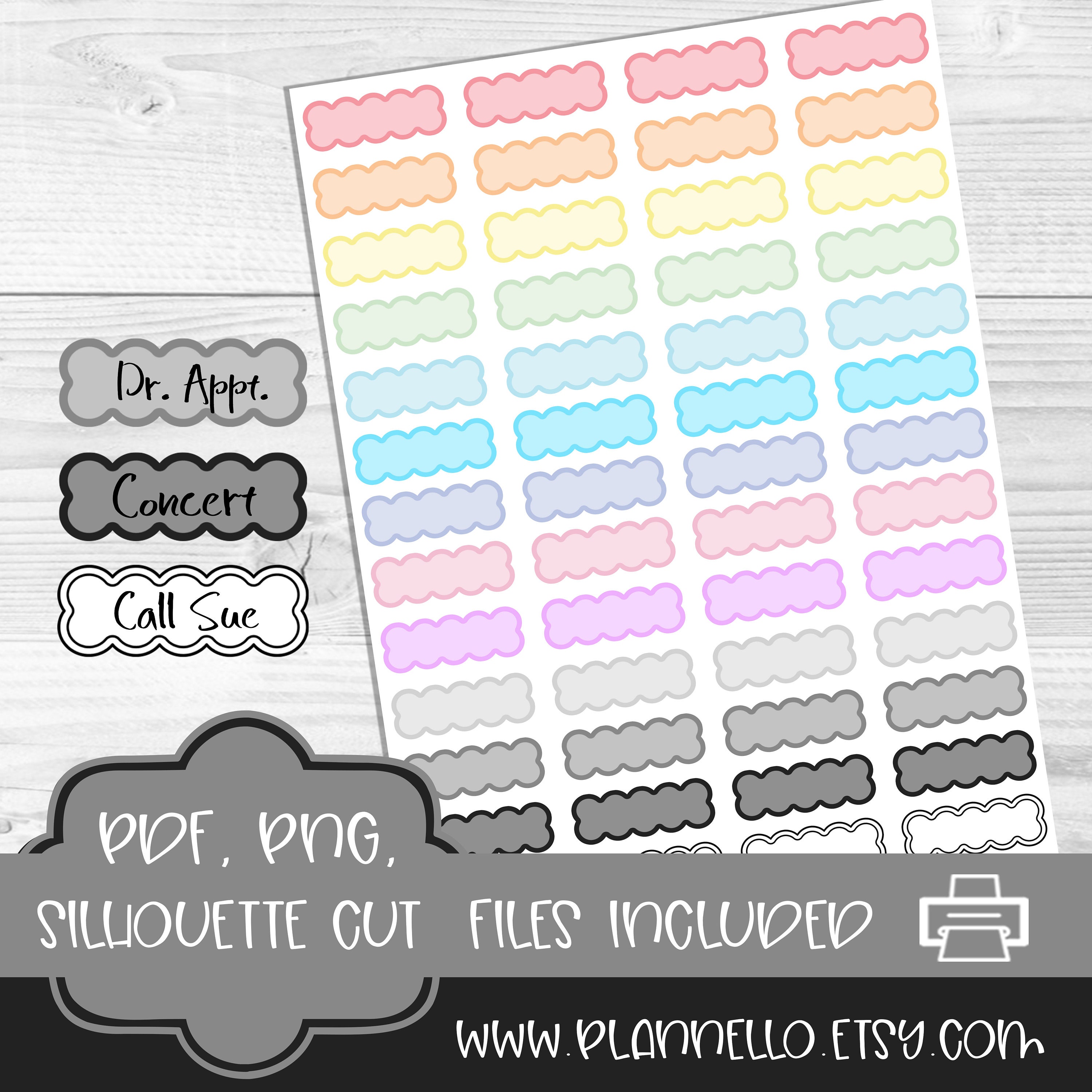 Scallop Boxes Printable Planner Stickers, Quarter Boxes Stickers ...