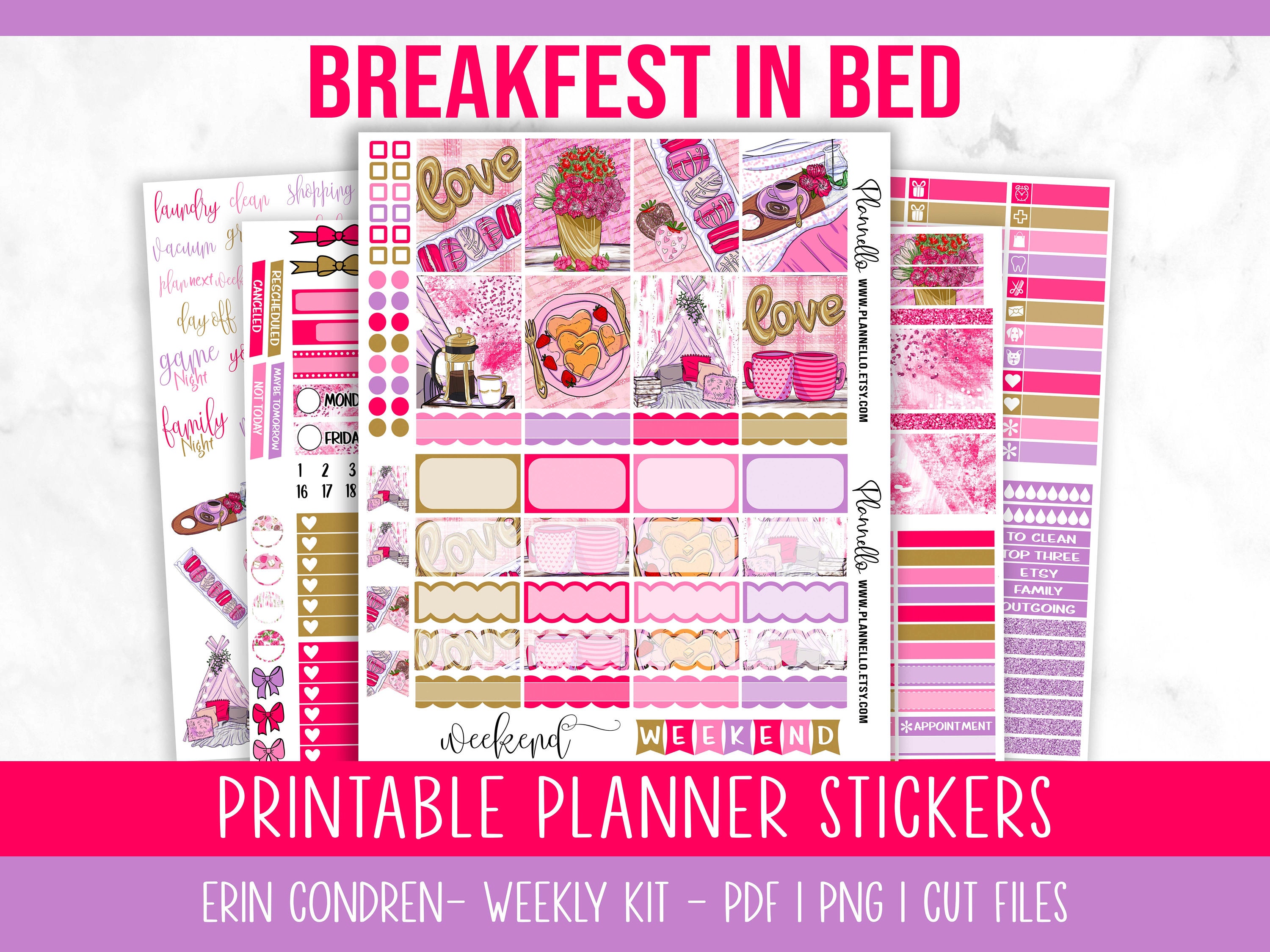 Valentine's Day Erin Condren Printable Planner Stickers, Breakfast in ...
