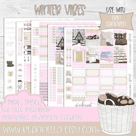 Winter Cabin Erin Condren Printable Planner Stickers Winter | Etsy
