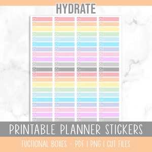 Hydrate Printable Planner Stickers, Erin Condren Planner Stickers, Hydrate Printable Stickers, Water Tracker Stickers, Checkbox, Drink Water