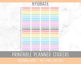 Hydrate Printable Planner Stickers, Erin Condren Planner Stickers, Hydrate Printable Stickers, Water Tracker Stickers, Checkbox, Drink Water