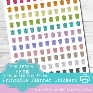 Trash Can Printable  Planner Stickers, Garbage Can Stickers, Garbage Day Stickers, Erin Condren, Personal Planner, Trash Stickers, Cut File