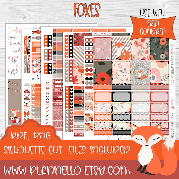Fox Printable Planner Stickers Fall Stickers Weekly Kit | Etsy