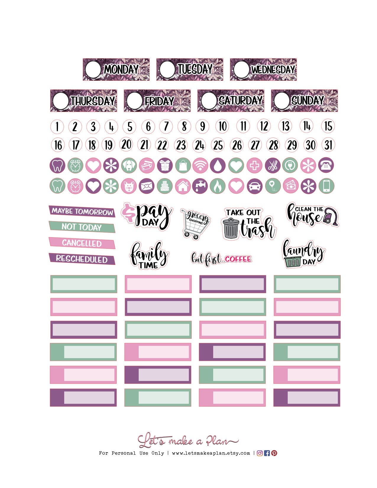 Sangria Roses, Erin Condren Printable Planner Stickers, Vertical Weekly ...
