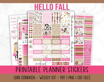 Coffee Girl, pegatinas de planificador imprimibles de Erin Condren, kit semanal de café de acuarela, pero primer kit de pegatinas de café, archivos cortados incluidos