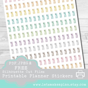 Meal Plan Printable Stickers,  Utensil Planner Stickers, Silverware Stickers, Meal Planning Stickers, Knife Stickers, Fork Sticker, Cut File