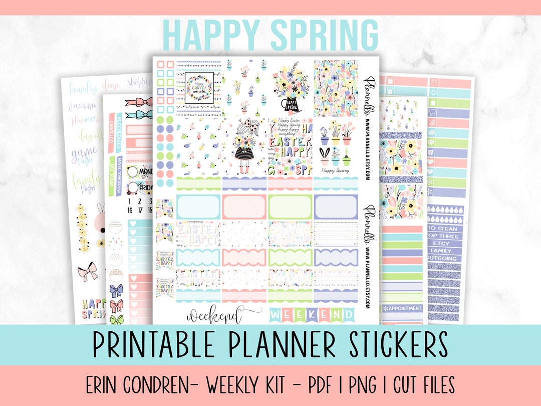 Spring Printable Weekly Kit, Erin Condren Planner Stickers, Easter ...
