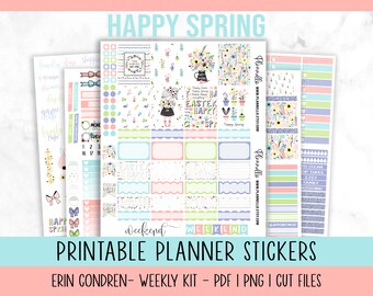 Spring Printable Weekly Kit, Erin Condren Planner Stickers, Easter Weekly Planner Kit, Vertical Layout Digital Stickers, Instant Download