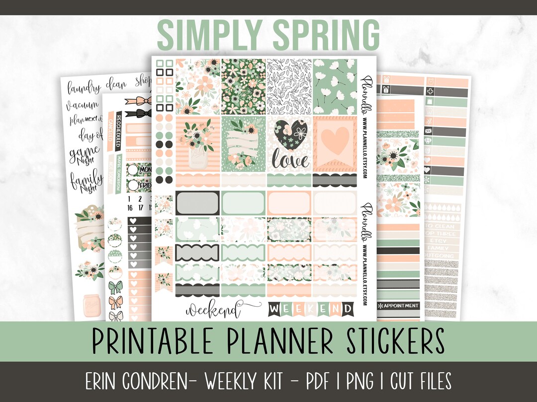 Spring Flowers Erin Condren Printable Planner Stickers, Vertical ...