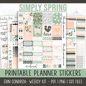 Spring Flowers Erin Condren Printable Planner Stickers, Vertical Planner Spring Floral Weekly Kit, Printable Stickers, Cut Files Includes