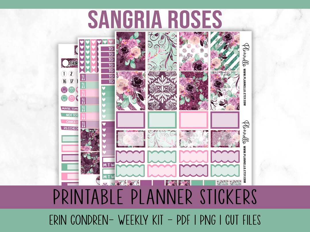 Sangria Roses, Erin Condren Printable Planner Stickers, Vertical Weekly ...