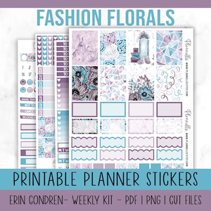 Fashion Floral, Erin Condren Printable Planner Stickers, Vertical Weekly Kit, Floral Stickers, Spring Planner Stickers, Cut Files
