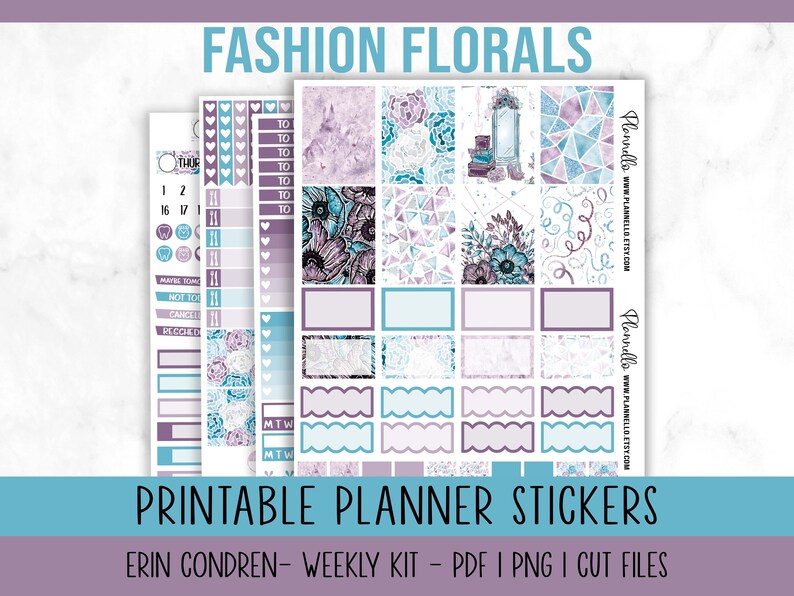 Fashion Floral, Erin Condren Printable Planner Stickers, Vertical ...