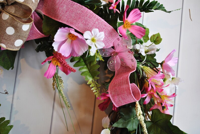 Door Wreath Everyday Wreath Pink Foral Wreath Burlap Wreath Spring Wreath Door Wreath Wedding Wreath Cottage Wreath Summer Wreath