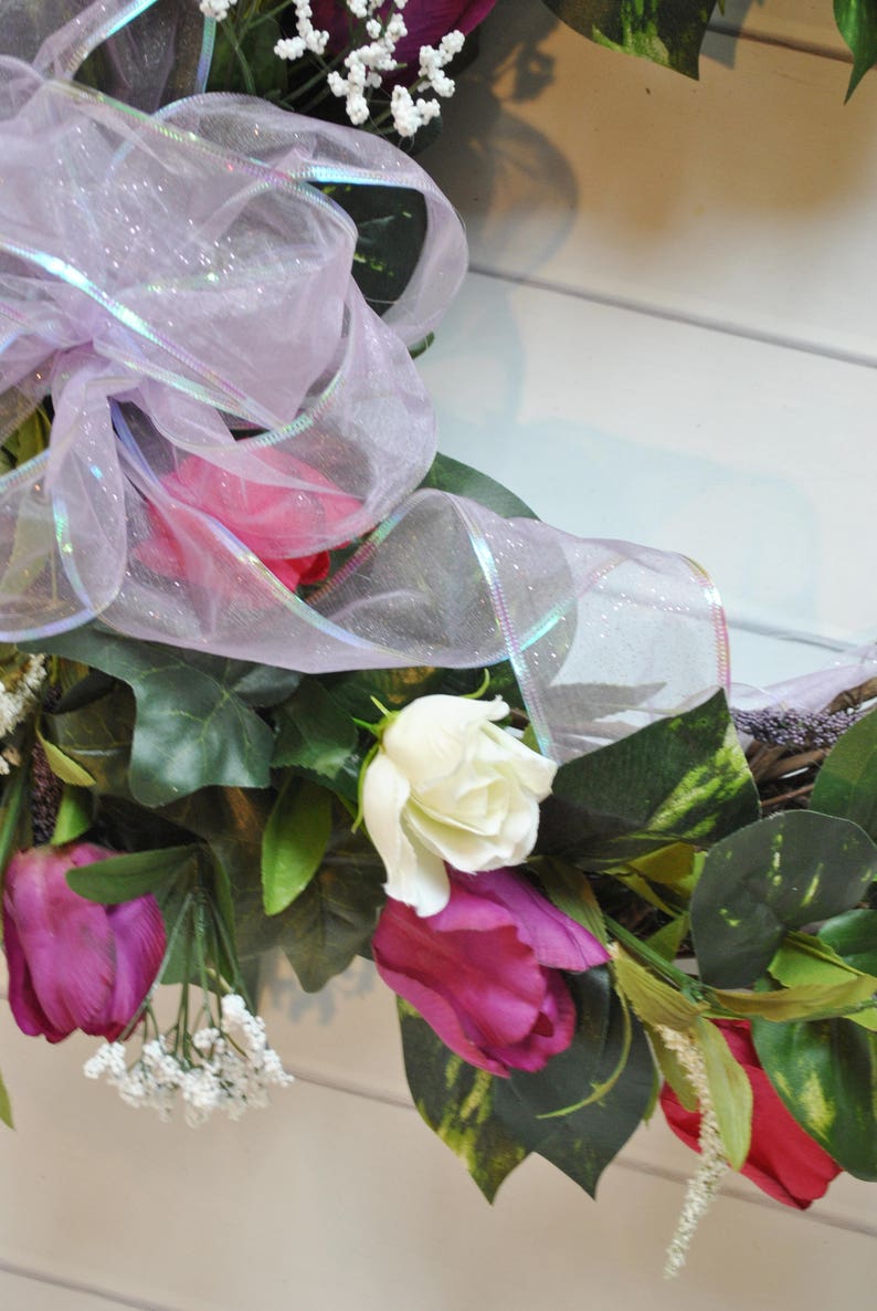 Cottage Wreath Wedding Wreath Summer Wreath Everyday Wreath Wreath Tulip Wreath Funeral Wreath Purple Wreath Spring Door Wreath