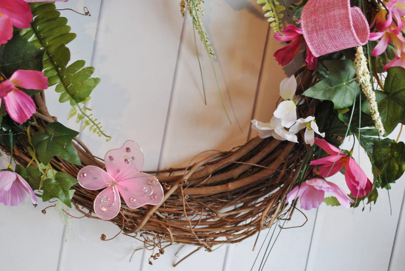 Door Wreath Everyday Wreath Pink Foral Wreath Burlap Wreath Spring Wreath Door Wreath Wedding Wreath Cottage Wreath Summer Wreath
