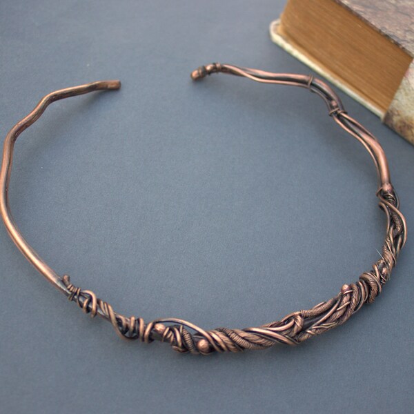Copper Choker Necklace, Collar Statement Necklace, Cuff Metal Necklace for Women, Handmade, Copper Jewelry, Wire wrapped Jewelry, Adjustabl