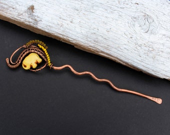 Elephant Hair Pin, Copper Hair Stick, Hair Fork, Hair holder, Hair accessories, Gift for her, Hair pin, Wire wrapped hair stick, Wire pin