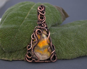 Bumble Bee Jasper Copper Wire Wrapped pendant, Heady wire wrap, Wire wrapped jewelry, Unique Gemstone pendant, Gift for her, Jasper pendant
